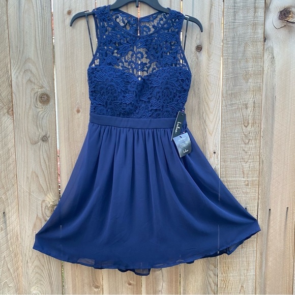 Lulus Dresses & Skirts - LuLu’s  Royal Blue, Lace, Sheer, Formal Event, Open Back, Midi  Dress Sz S. NWT